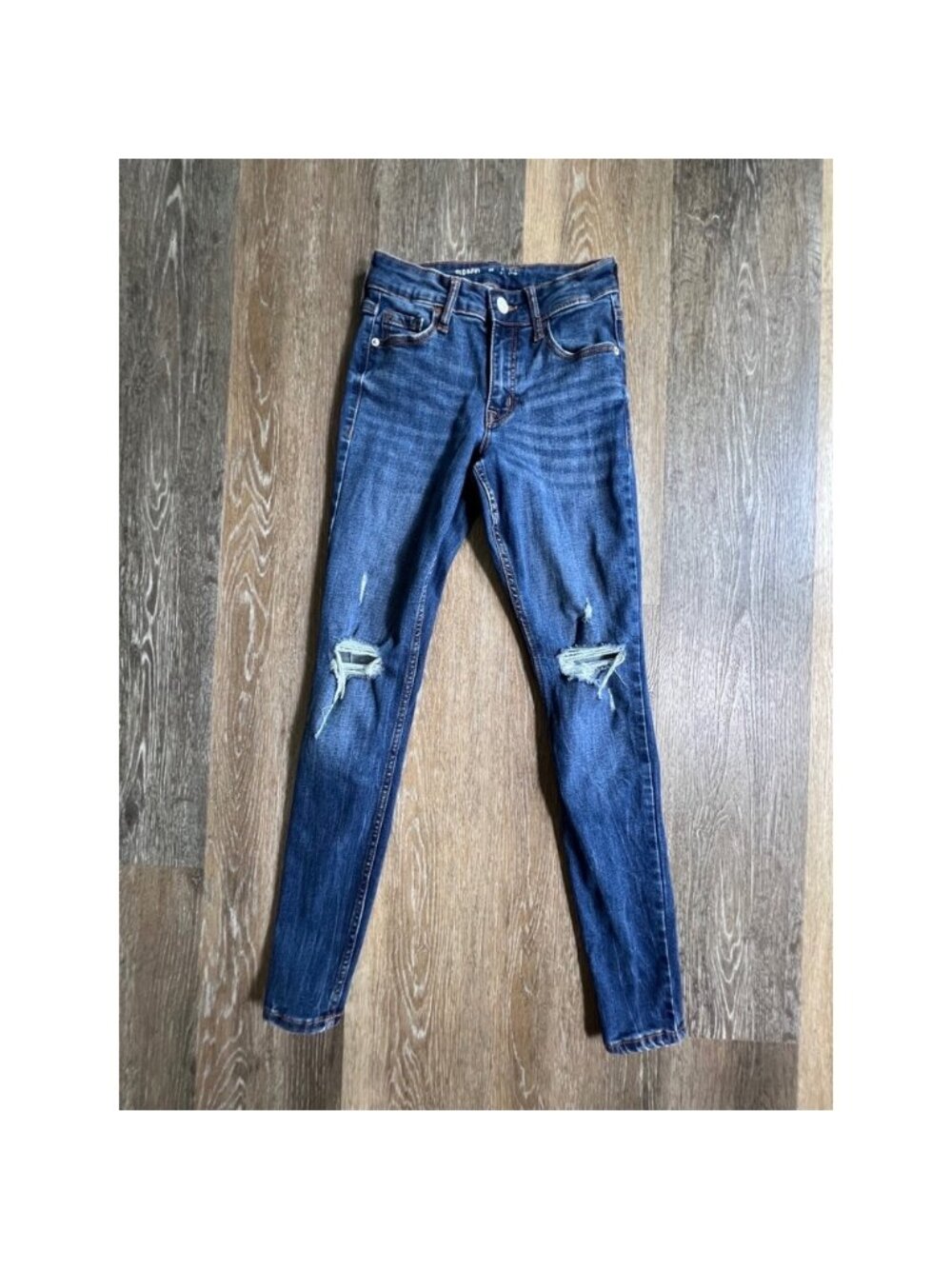 Old Navy Super Skinny Jeans Womens 00 Dark Wash Distressed Mid Rise Denim